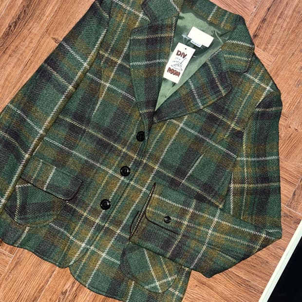 그린 체크 빈티지 블레이저