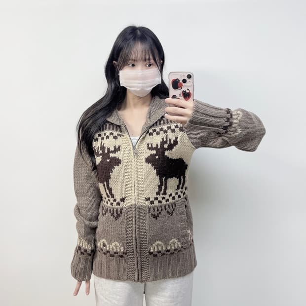 후아유 아메리칸 빈티지 노르딕 코위찬 니트 후드집업