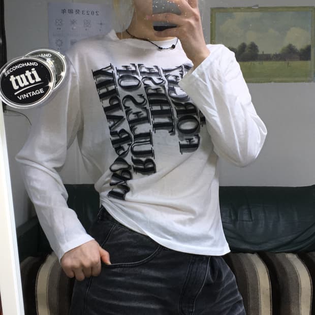 투티/0158 긴팔 티셔츠 프린팅 시스루