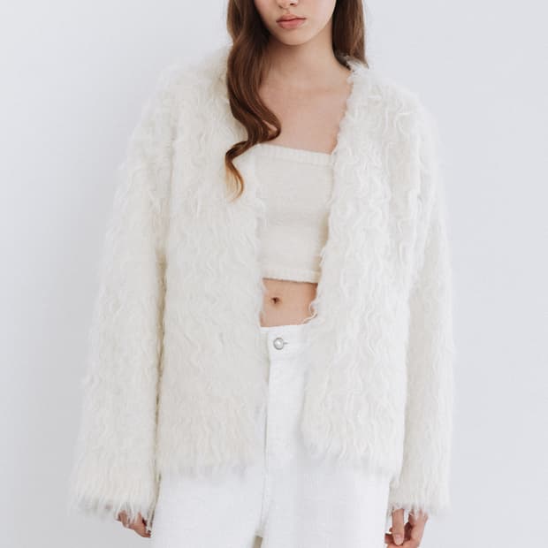 더티스 웨이비 플러프 롱 헤어 울 니트 가디건