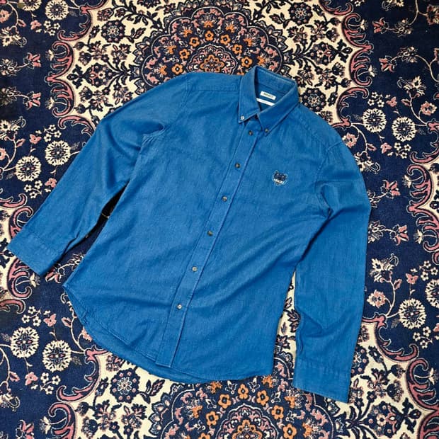 겐조(KENZO) 버진울 코튼 혼방 시그니쳐 로고 버튼다운 셔츠