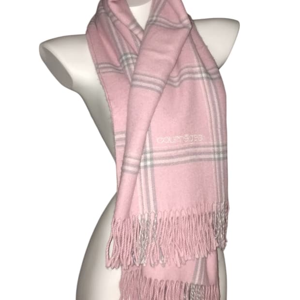 Courreges 꾸레쥬 핑크 체크 캐시미어 머플러 목도리 y2k