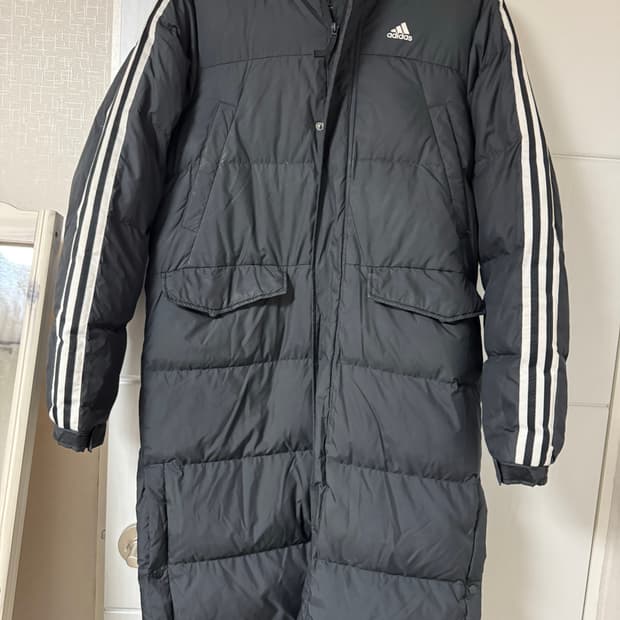 아디다스 3선 롱패딩 블랙 L