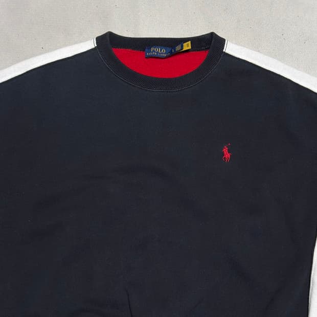 L 폴로랄프로렌 빅로고 블랙 레드 배색 맨투맨