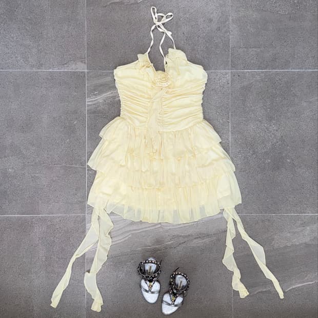 Lemon flower corsage frill halter ops