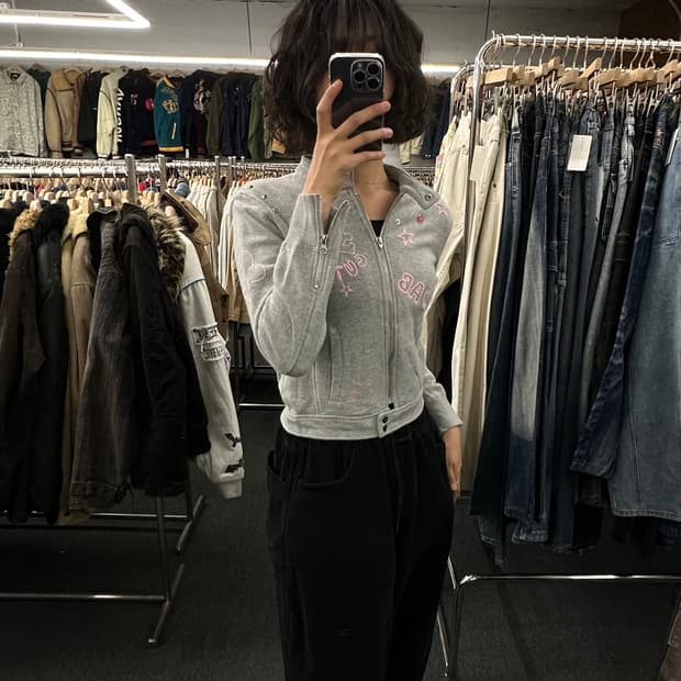 M)Angel Blue 90s 빈티지 여성 큐빅 키치 후드집업  어깨단면