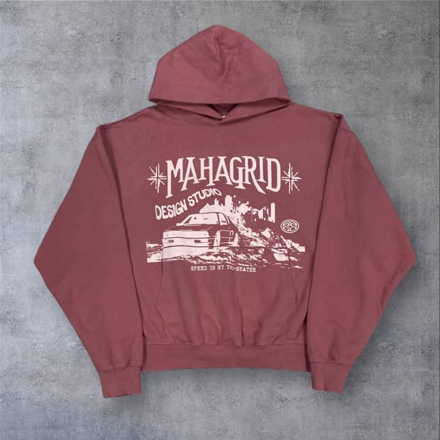 마하그리드 핑크 컬러 프린팅 빅로고 후드티
