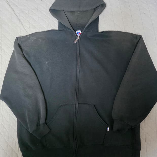 [XXL] 90s 빈티지 러셀 애슬레틱 후드집업 블랙 페이드&트래쉬드