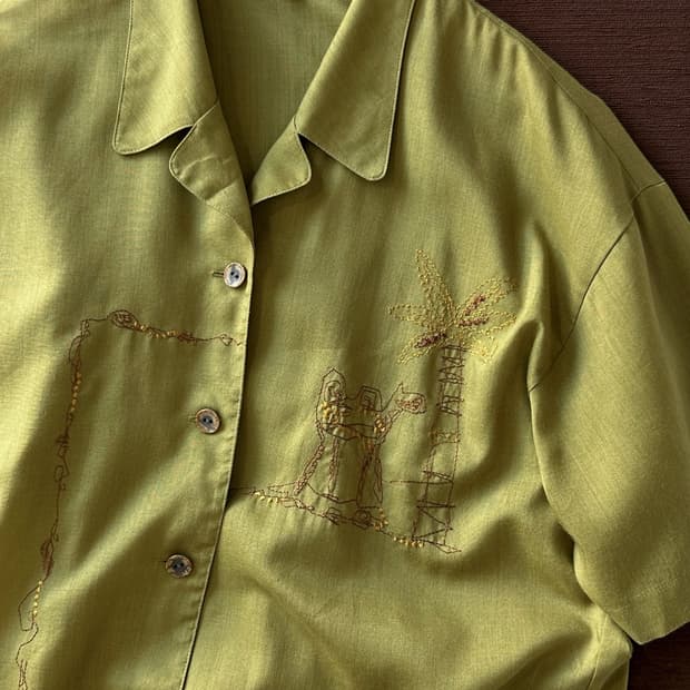 Sheer fabric design stitch loose shirt