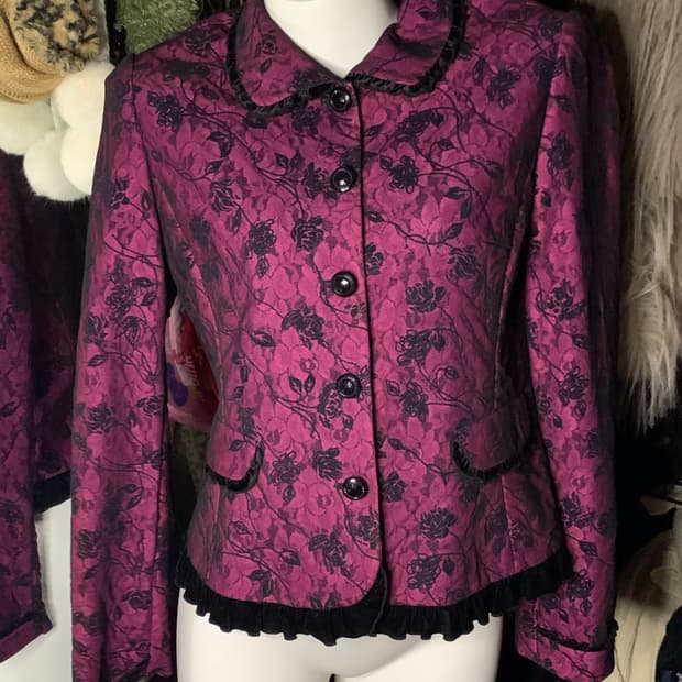 고스 펑크 엔틱 벨벳 로즈 블레이저