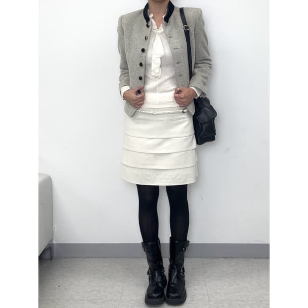 빈티지 아이보리 캉캉 울 스커트