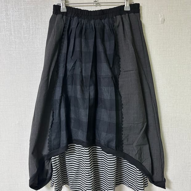 체크 레이어드벌룬핏 롱스커트