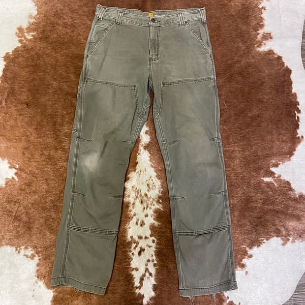 칼하트 카키 더블니 워크팬츠