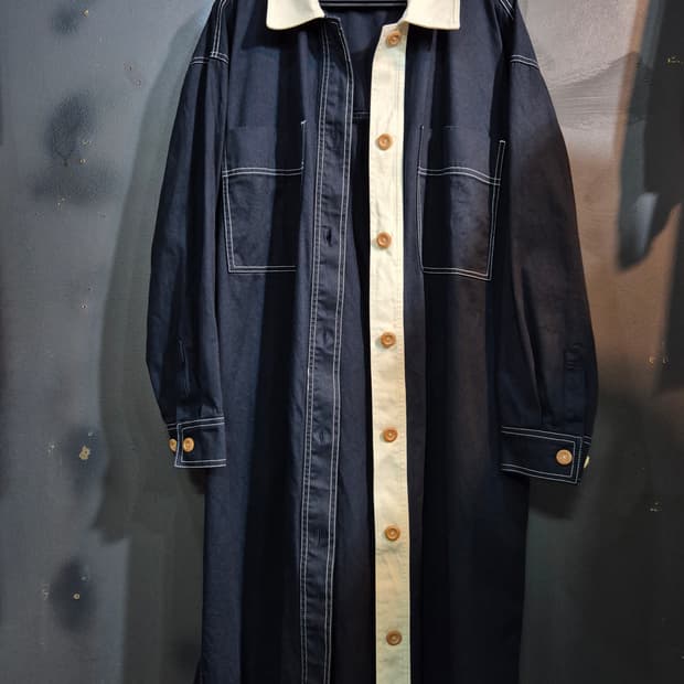 스튜디오톰보이 데님 배색 롱 셔츠 원피스 프리사이즈