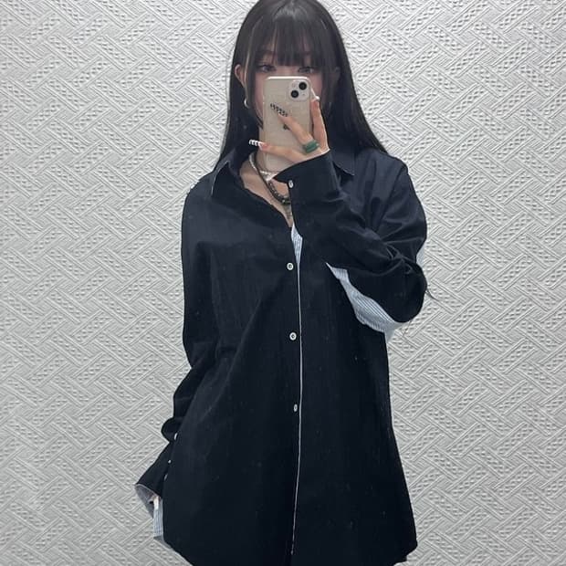 네스티킥 모던 시크 캐주얼 언발 스트라이프 셔츠 XL C10263