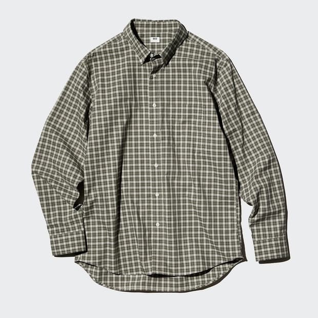유니클로 체크 셔츠 올리브