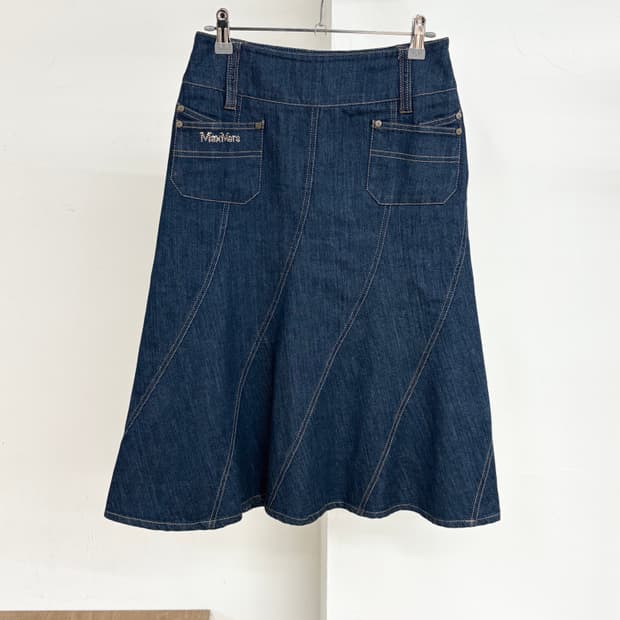 막스마라 데님 플레어 미디 스커트