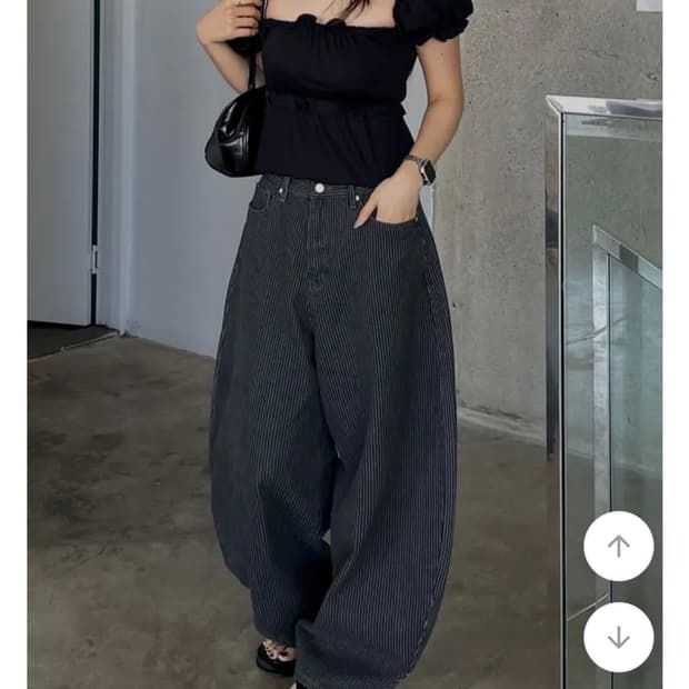 ootj 핀스트라이프 흑청 벌룬 와이드 데님 팬츠