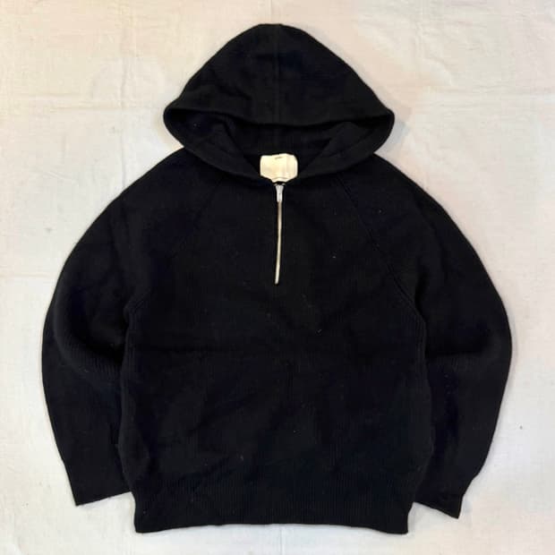 포터리 반집업 울 니트 후드 블랙