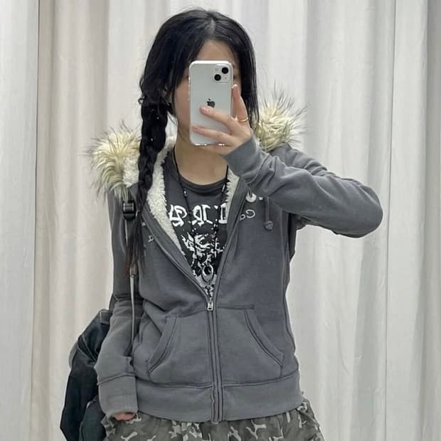 00s 홀리스터 레터링 패치 울프죠 퍼 후드집업 빈티지 펑크 록