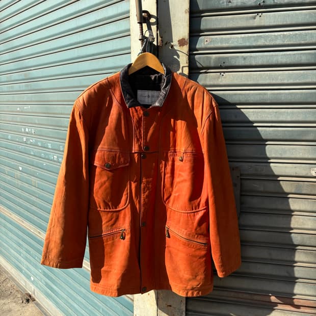 빈티지 오렌지 페이딩 양가죽 필드자켓
