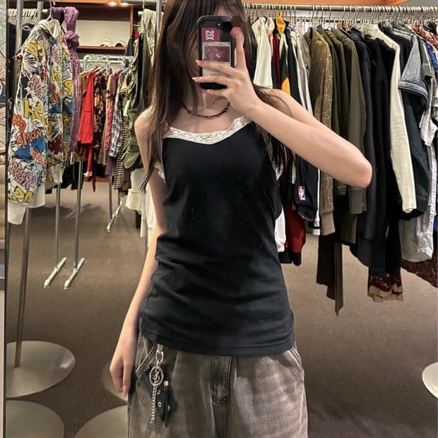 XL)GU 빈티지 여성 레이스 나시