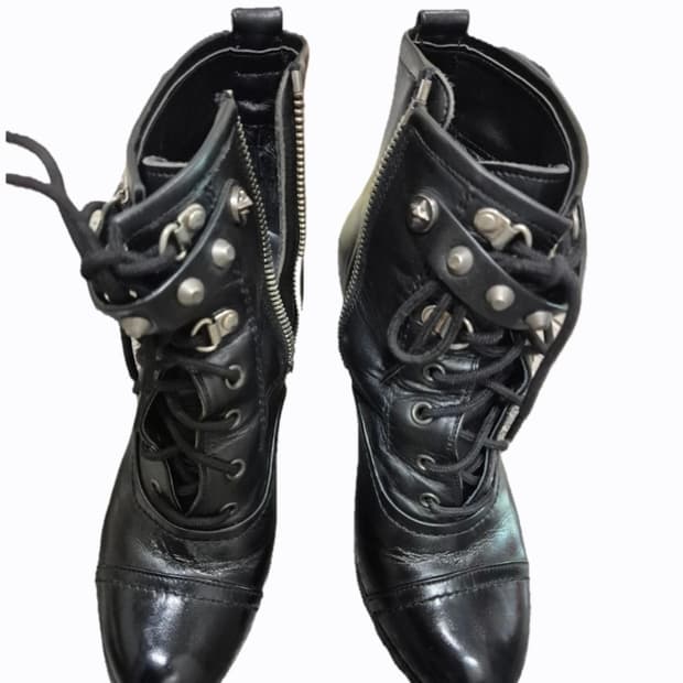 시스템 system 레이스업 스터드 레더 워커 앵클부츠 힐