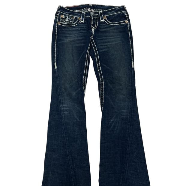 트루릴리젼 우먼스 조이슈퍼 티 화이트 스티치 부츠컷 데님 팬츠