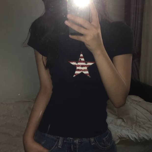 USA 성조기 별 프린팅 반팔티 유어프롬 에이블리