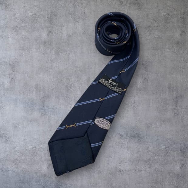 구찌 Gucci 네이비 홀스빗 스트라이프 실크 넥타이
