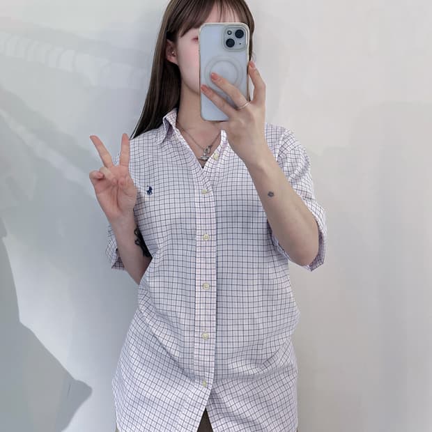 폴로랄프로렌 네이비포니 체크 반팔 셔츠