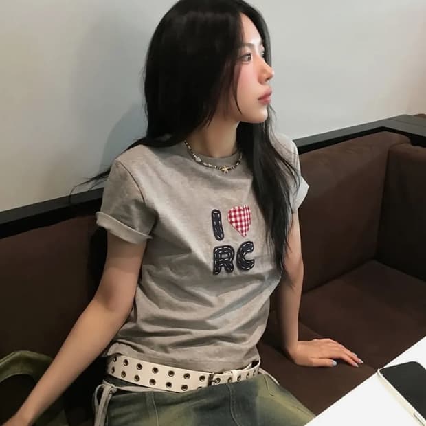 락케이크 Check Heart Top - Gray