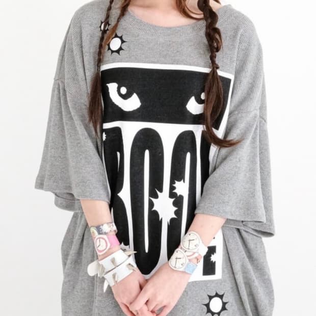 샵페어리 cat's eyes flower waffle top grey