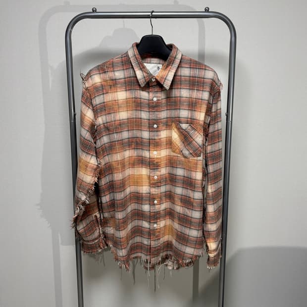 XL) R13 알써티 슈레드 심 드랍 넥 셔츠 오렌지 블리치