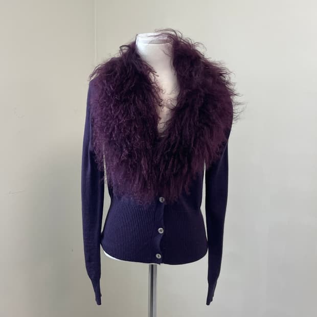 빈티지 티베트 램 퍼트리밍 가디건 y2k goa