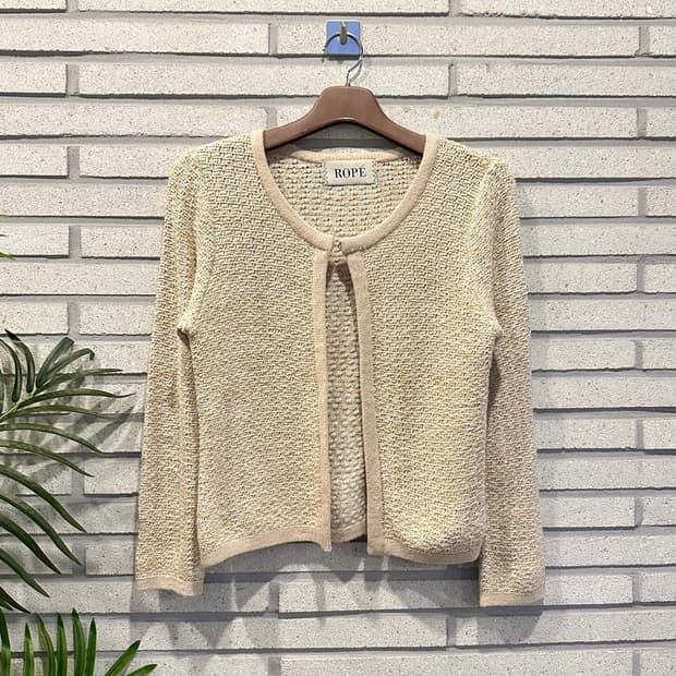JPN VINTAGE 니트 가디건 오픈 프론트 트위드 디테일 아이보리