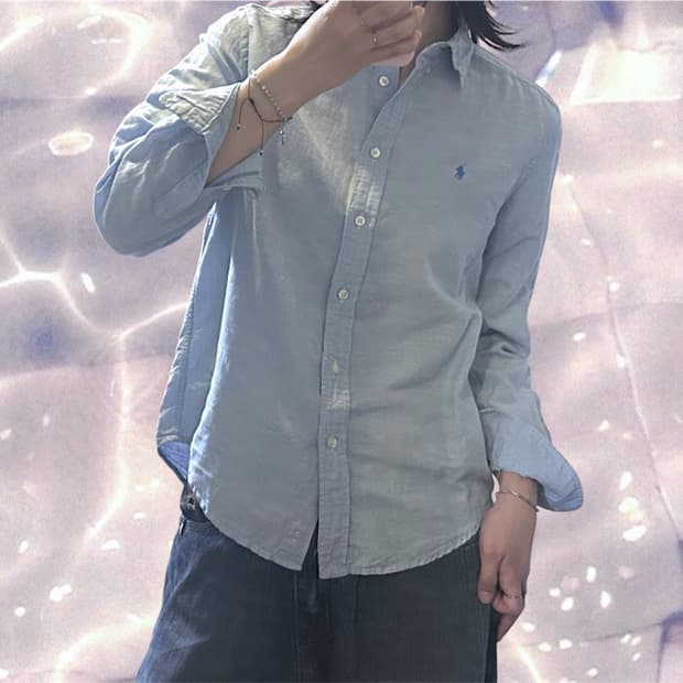 폴로 랄프로렌 신형 린넨 셔츠 스카이블루 M