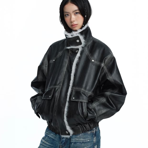 러프넥 무스탕 그레이s