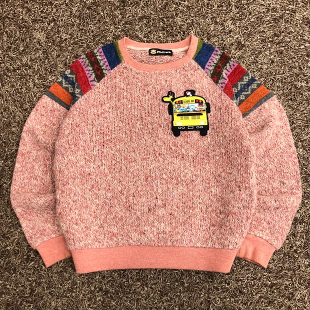 폴프랭크 울 스쿨버스 핑크 니트