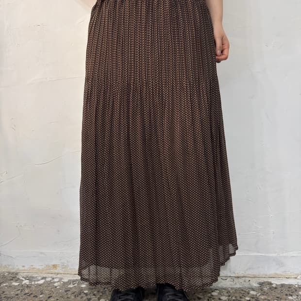 dot brown long skirt
