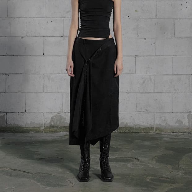 보헤미안서울 언발란스 드레이프 스커트 블랙