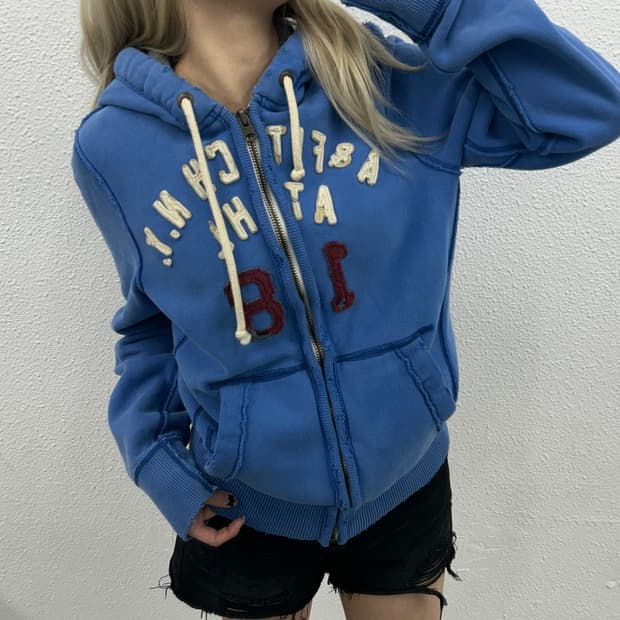 아베크롬비 센터 패치로고 라이트블루 후드집업 S