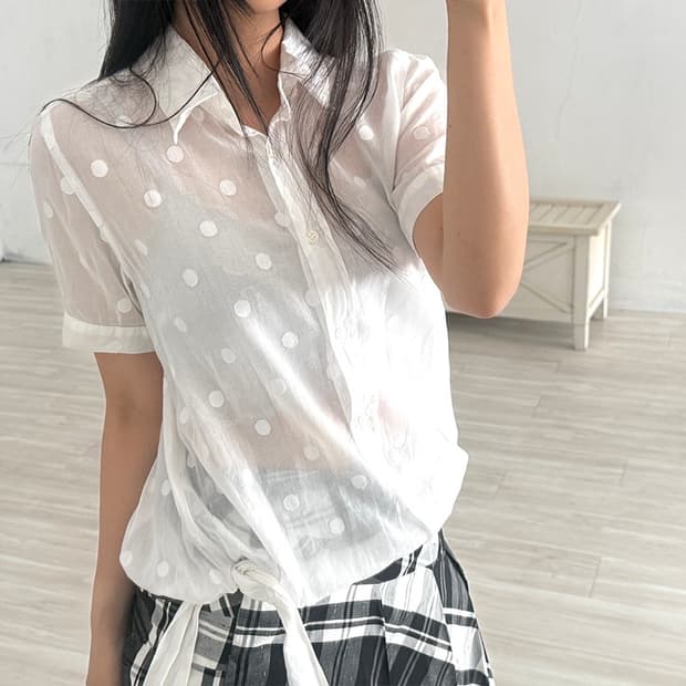 White Dot See-Through Cotton Shirt