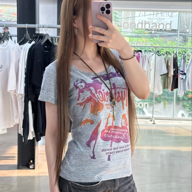 히스테릭글래머 히스걸 컬러프린팅 백로고 반팔티