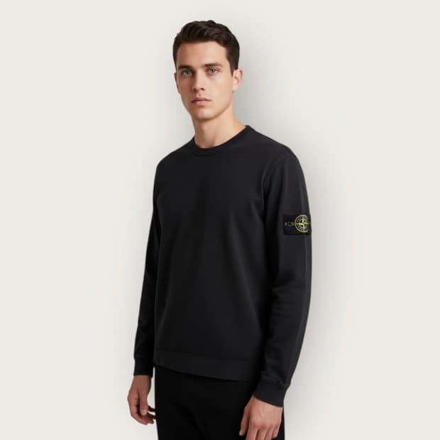 L/ 스톤아일랜드 에센셜 와펜 블랙 롱슬리브 맨투맨