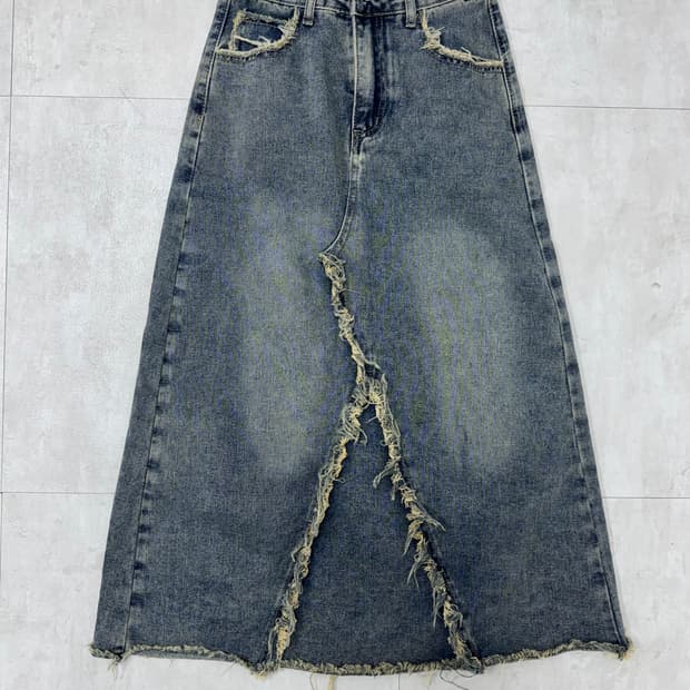 •Y2K 워싱 컷팅 데님 롱 스커트