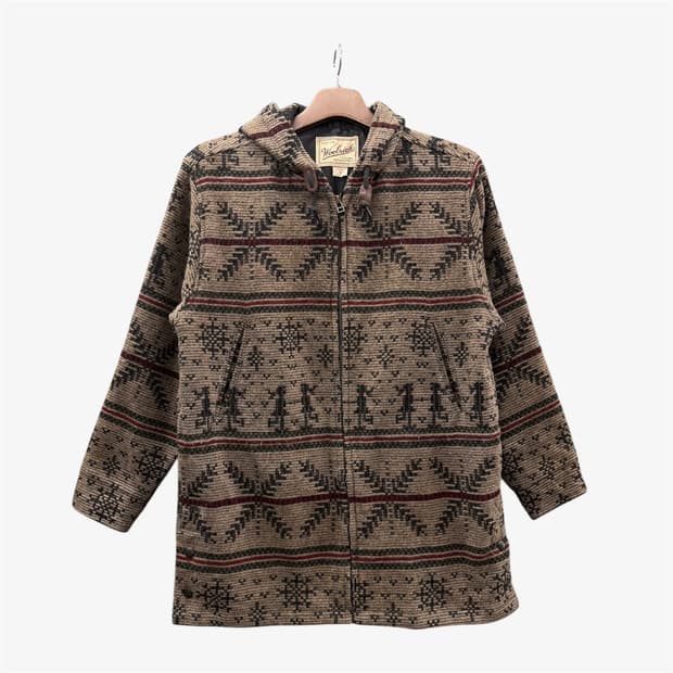 울리치 울 블랭킷 후드자켓  브랜치 휴먼 패턴 사이드포켓 디테일 브라운