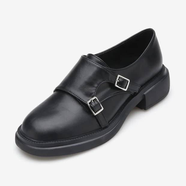 솔트앤초콜릿 라운드 토 더블 몽크 스트랩 슈즈 무광 블랙 225