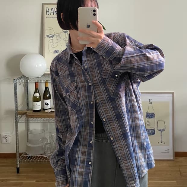 포켓 체크 셔츠 (Man XL)