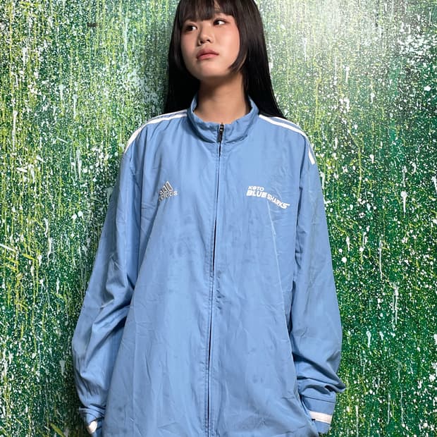 아디다스 스카이블루 화이트 삼선 바람막이 자켓 4XL 